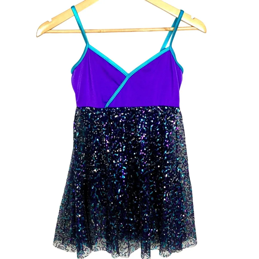 Body Wrappers Luminous Sequins Dance Skate Dress M Purple Black Style Costume - Image 2