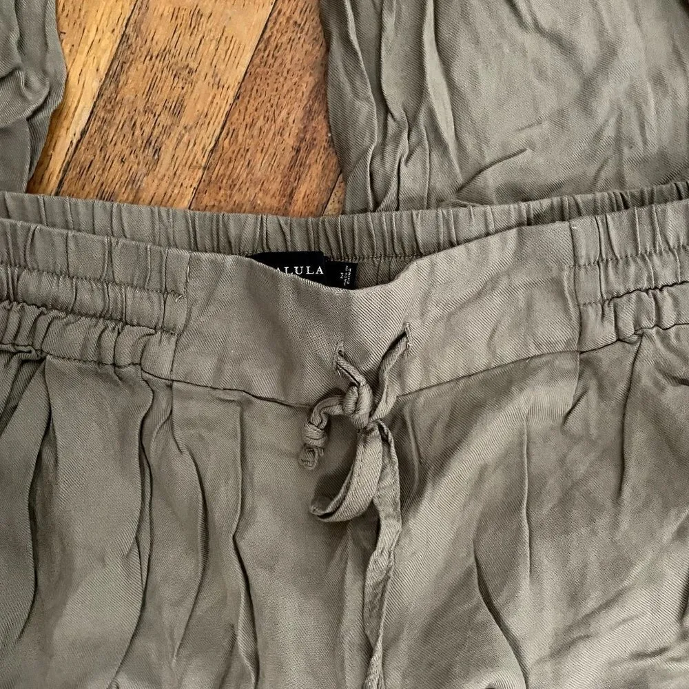 Talula olive green elastic waistband pockets casual pants sweatpants rayon - Image 6