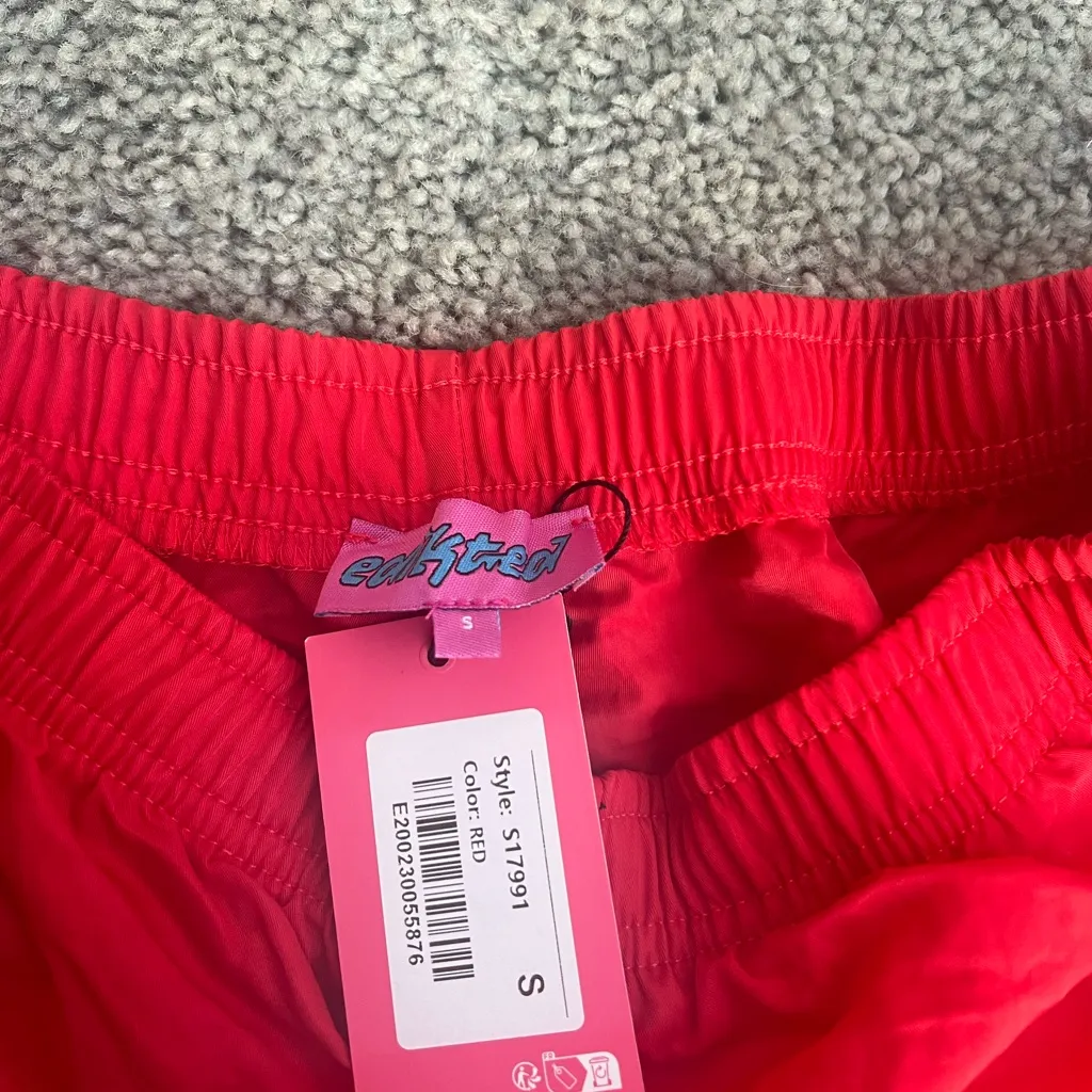 Edikted Red Joggers with Black Stripes - Image 2