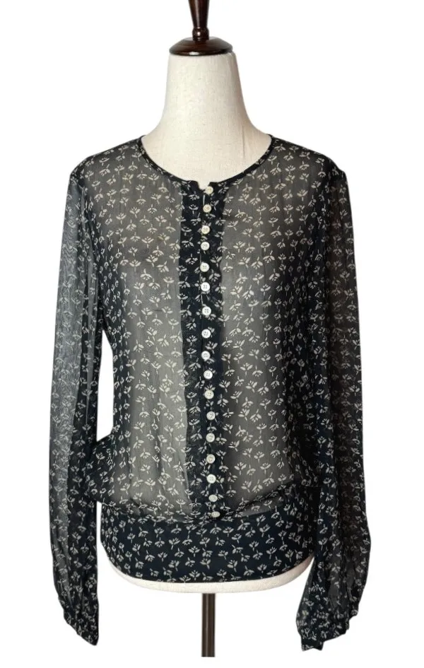 Isabel Marant Etoile Shirt Women Small Black Sheer Floral Button Front Top Boho - Image 1