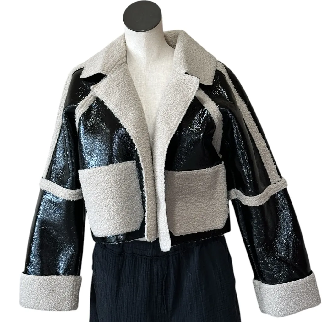 NWT STEVE MADDEN Faux Shearling Trim Faux Leather Jacket Oversized - Image 11