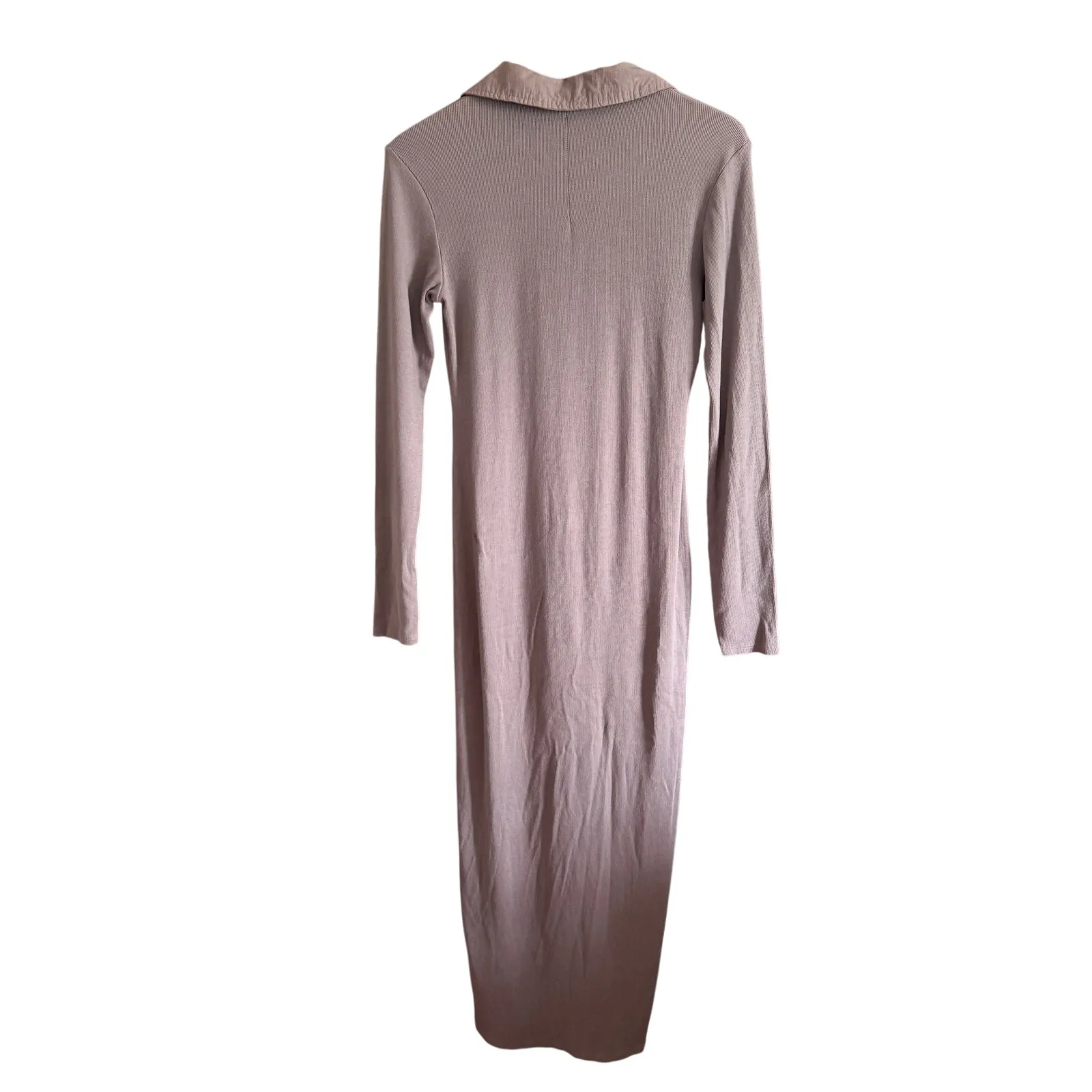 STATESIDE | Anthropologie Taupe Ribbed Midi Polo Shirt Dress | Small Brown - Image 5