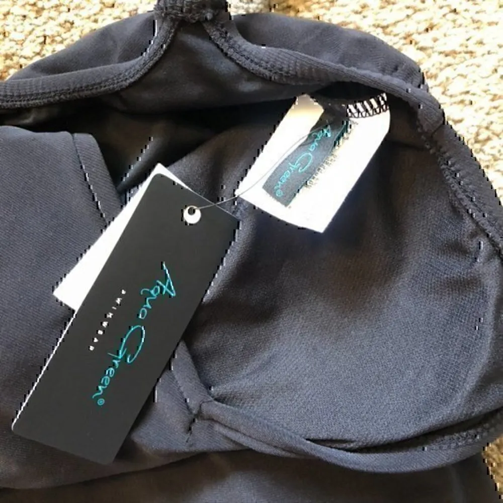 NEW NWT AQUA GREEN Strap Detail Side Split One Piece Swimsuit Swim Dress Black S - Image 7