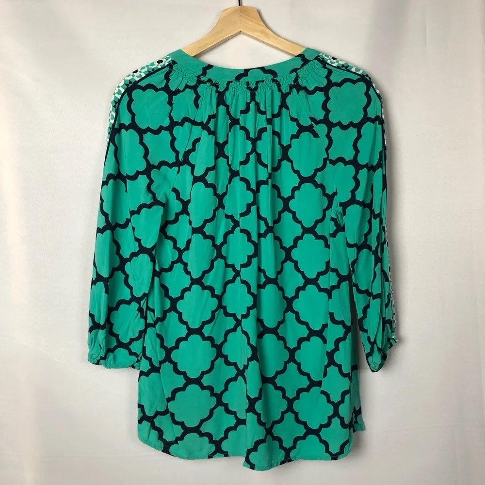 Crown & Ivy Green & Blue Moroccan Medley 3/4 Sleeve Peasant Top S - Image 4