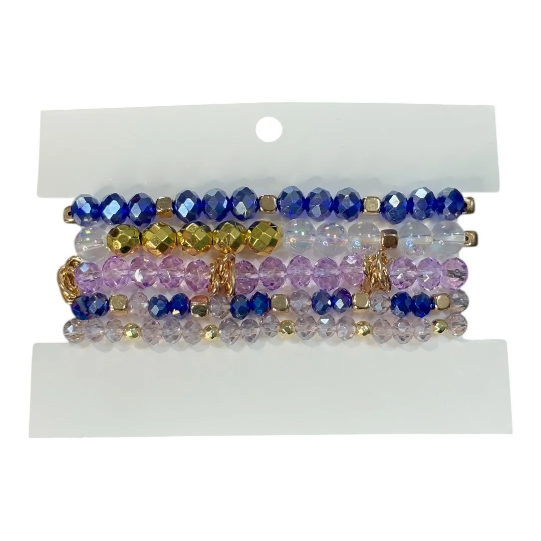 Savvy Bling Bracelet Set Stacking Beaded Stretch Bracelet Jewelry‎ Purple Gold - Image 3