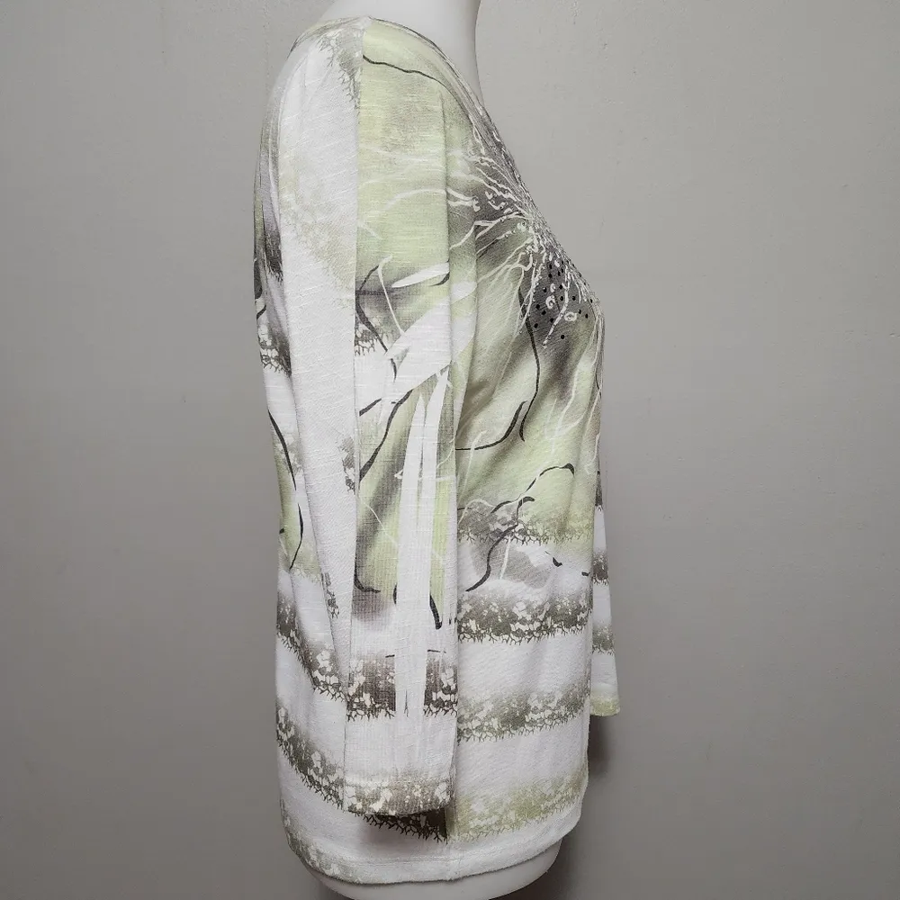 Christopher & Banks abstract floral graphic lace print ¾ sleeve knit top size mp - Image 3