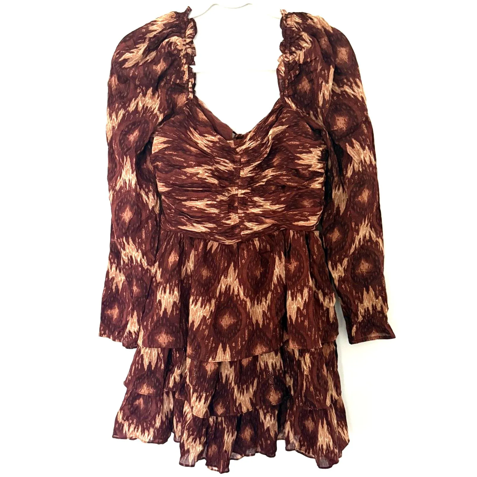 Revolve House of Harlow The Neck Ruffle Mini Dress Long Sleeve Rust Copper Sz M Size M - Image 4