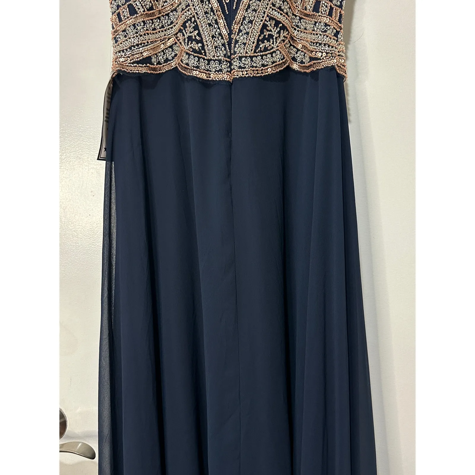 Betsy & Adam Women's Beaded Navy Gold Gown Size 10 Petite NWT Elegant Formal - Image 14