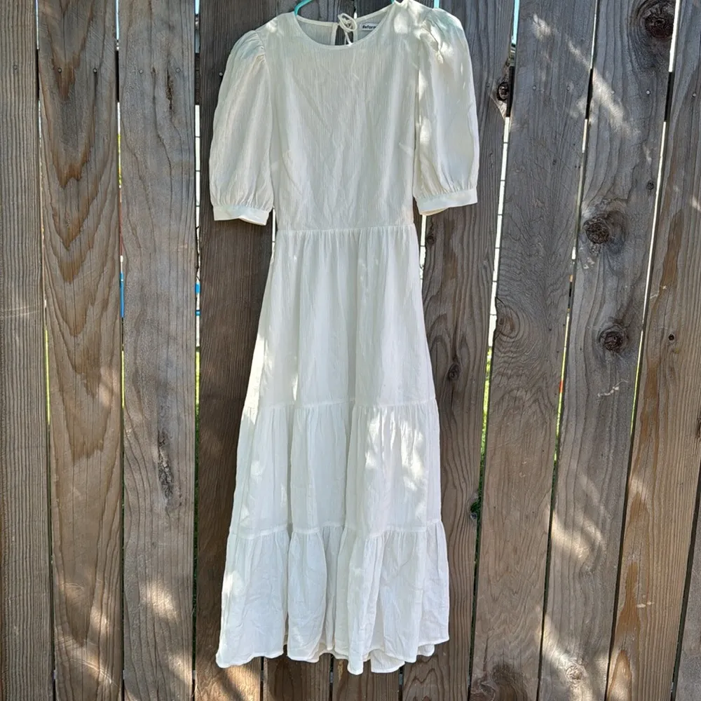 Reformation Chicago Dress White Tiered Maxi Midi Open Back Tie 1/2 Sleeve 0/XS - Image 3