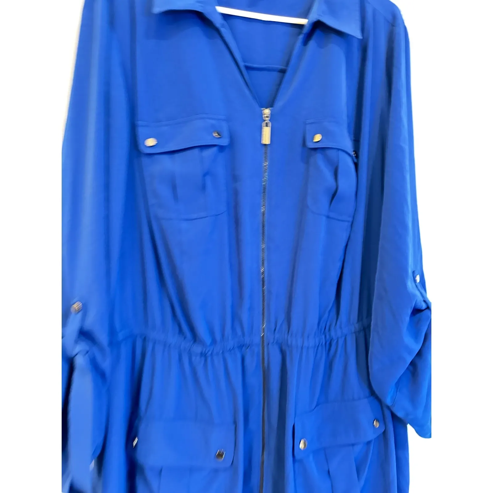 Alfani Woman‎ Plus Size 20W Blue Roll Tab Sleeve Zip Up Utility Dress - Image 2