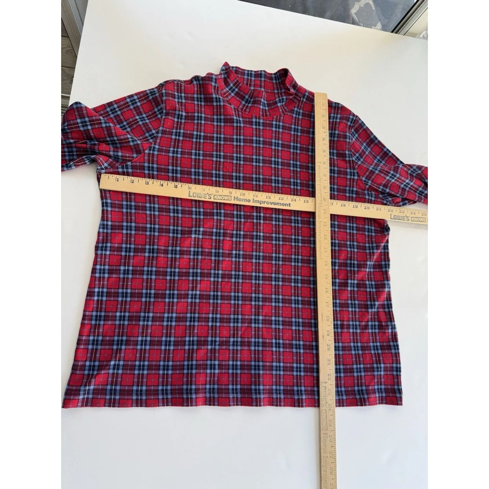 Lands End Top Womens XL Blue Red Tartan Plaid Mock Neck T-Shirt Cotton Pullover - Image 11