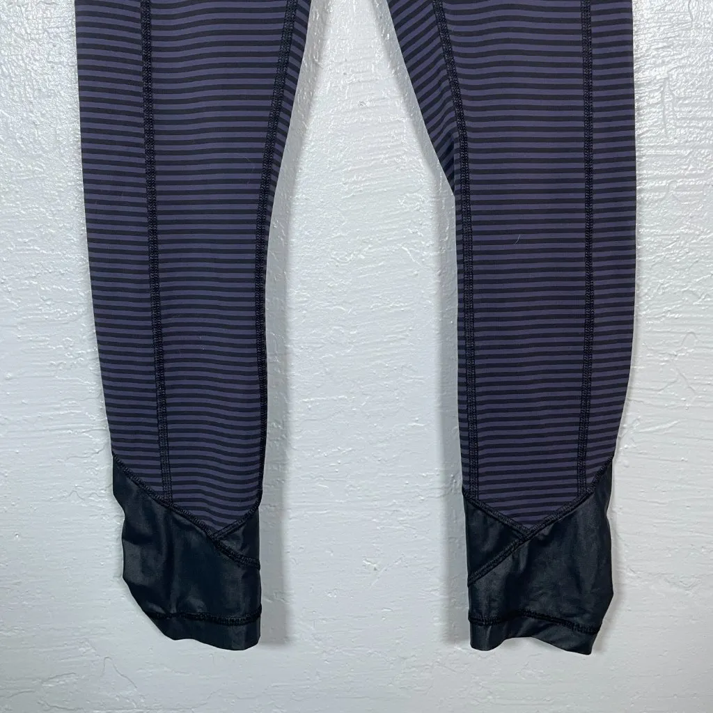 Lululemon Women 2 Pace Queen Tight Stripe Cadet Blue Black Athleisure Workout - Image 2