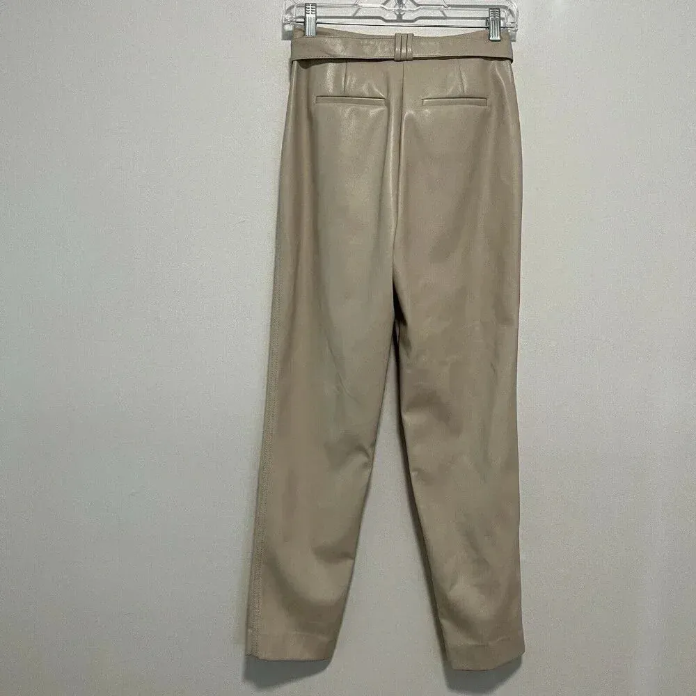 Jonathan Simkhai NWT Pauline Vegan Leather Belted Crop Pant in Moonstone‎ Size 0 - Image 8