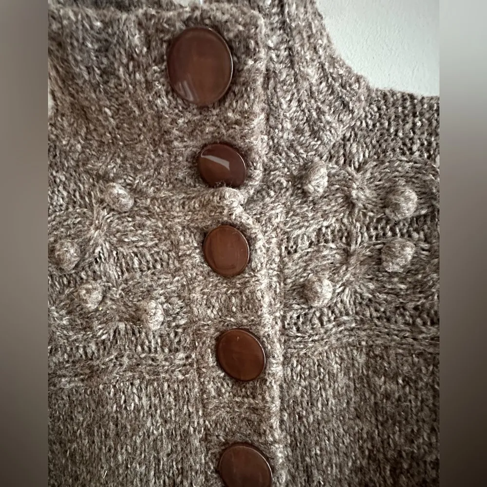 Kenzie Pretty Wool Blend Button Up Sweater coat Vest unique knit Brown XL - Image 2