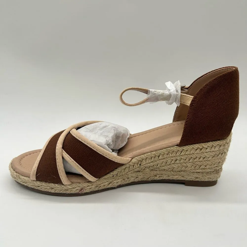 Journee Collection Sandal Womens 7.5‎ Brown Cream Espadrille Brene Wedge NEW - Image 2