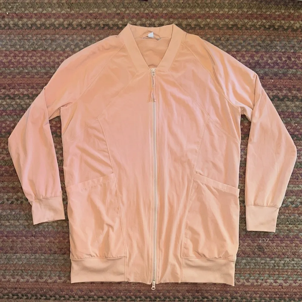 ZELLA PEACH ORANGE LONG LINE ZIP UP STRETCH ATHLETIC YOGA JACKET - Image 5