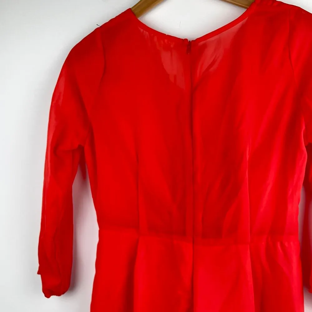 NWT It Girl Coral/Red Women Long Sleeve Pleated V neck Romper - Image 6