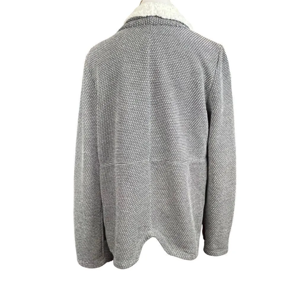 Jack By BB Dakota Tweed And Sherpa Style Open Cardigan Jacket Gray and White L - Image 3