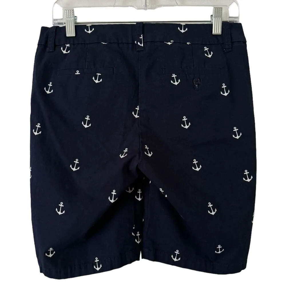 J. Crew Navy Blue Anchor Print Long Modest High Rise Bermuda Shorts Women’s SZ 2 - Image 2