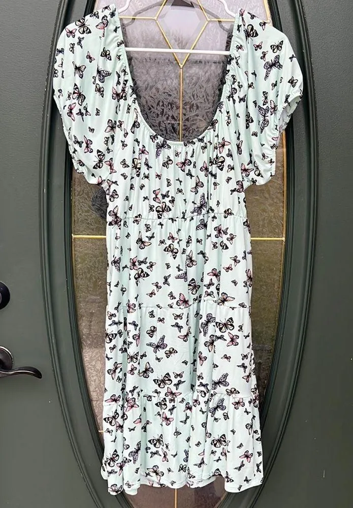 Ultra Flirt adorable mint green with butterfly print dress, 1X - Image 5