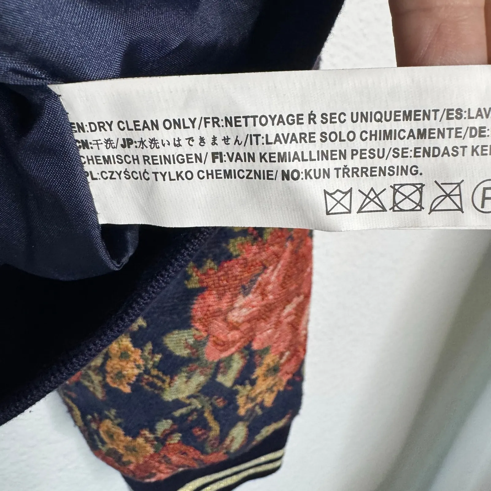 JOA Long Sleeve Floral Bomber Jacket Zip Up Navy Blue Lined Pockets Womens M Size M - Image 9