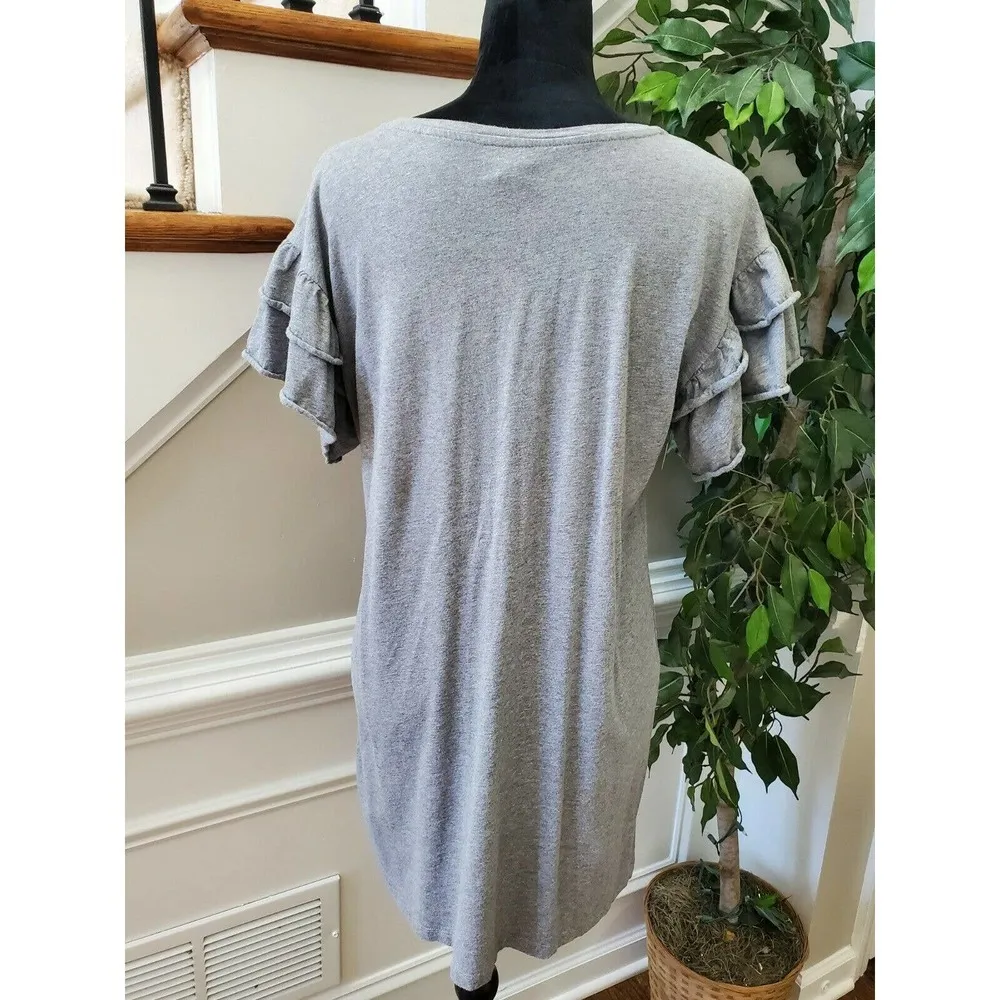 Falls Creek Women Solid Gray Cotton Round Neck Short Sleeve Knee Length Dress M - Image 7