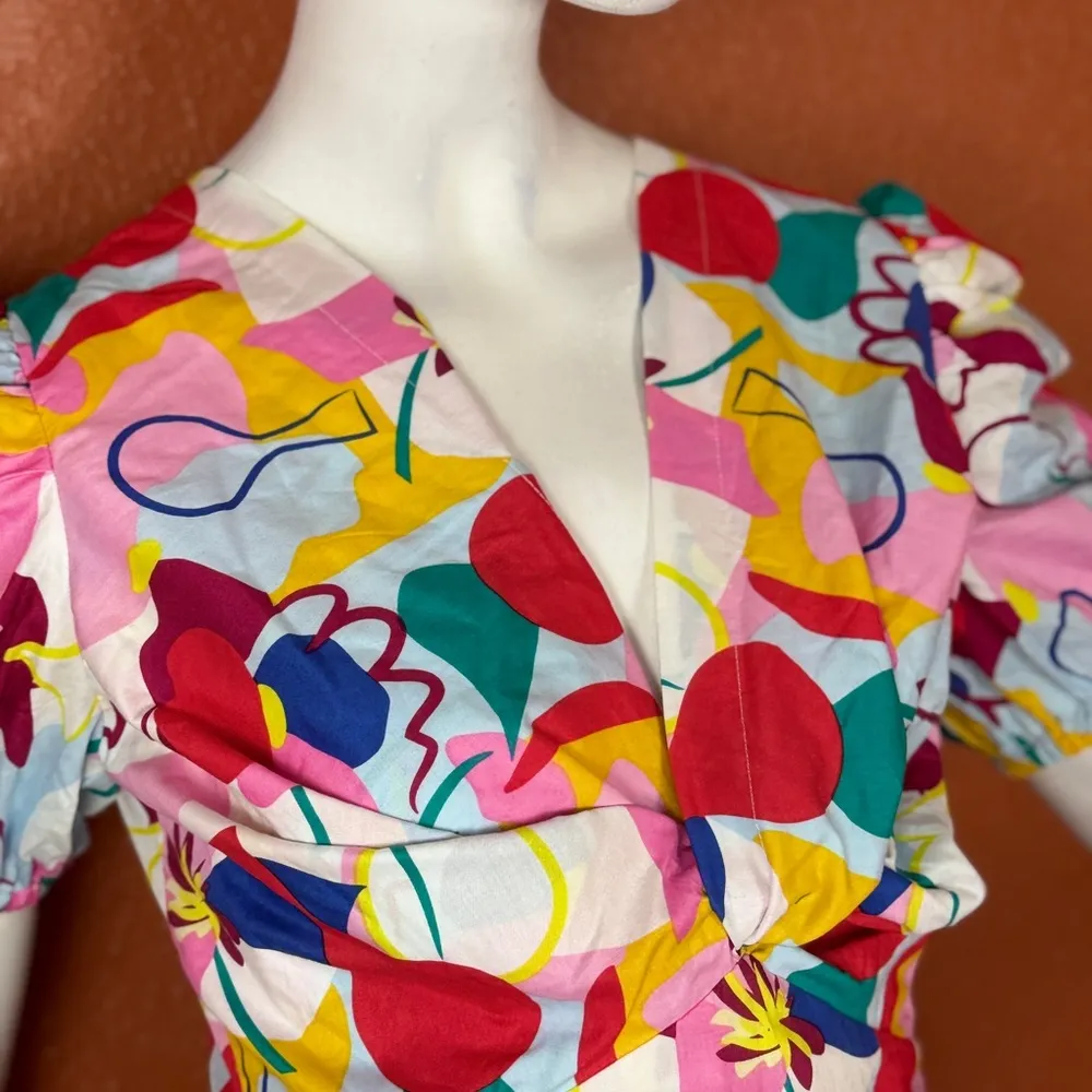 FREE PEOPLE Glamorous Abstract Rainbow Colorful Abstract Print dress Size 6. E51 - Image 3