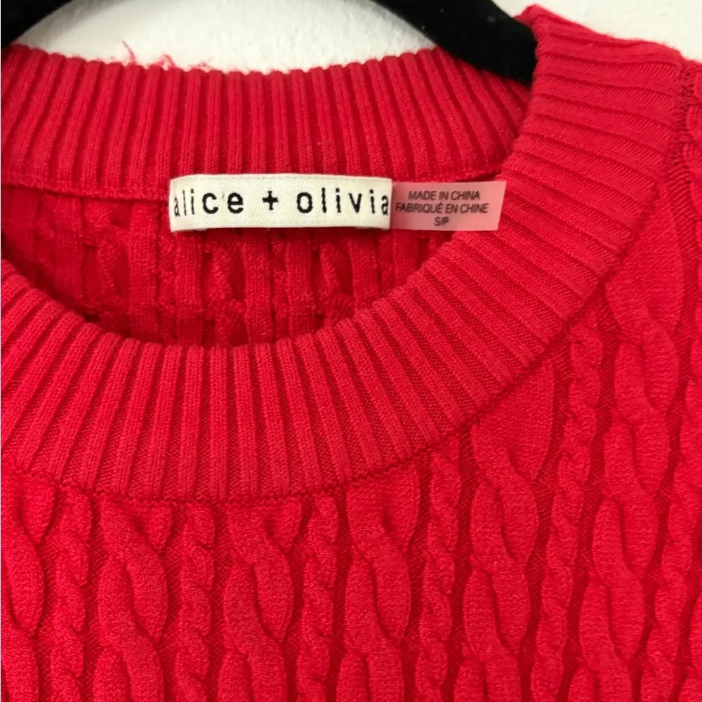 Alice + Olivia Yuna Cable Knit Mini Dress Bright Poppy Long Sleeve - Image 5