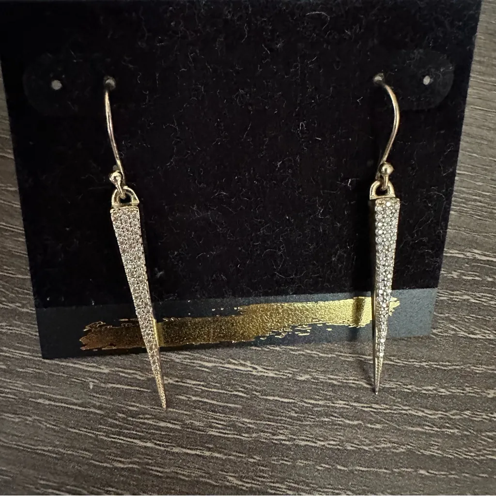 Melinda Maria Pave Lillian Drop Pyramid Dagger Earrings 14K Gold Plated - Image 3