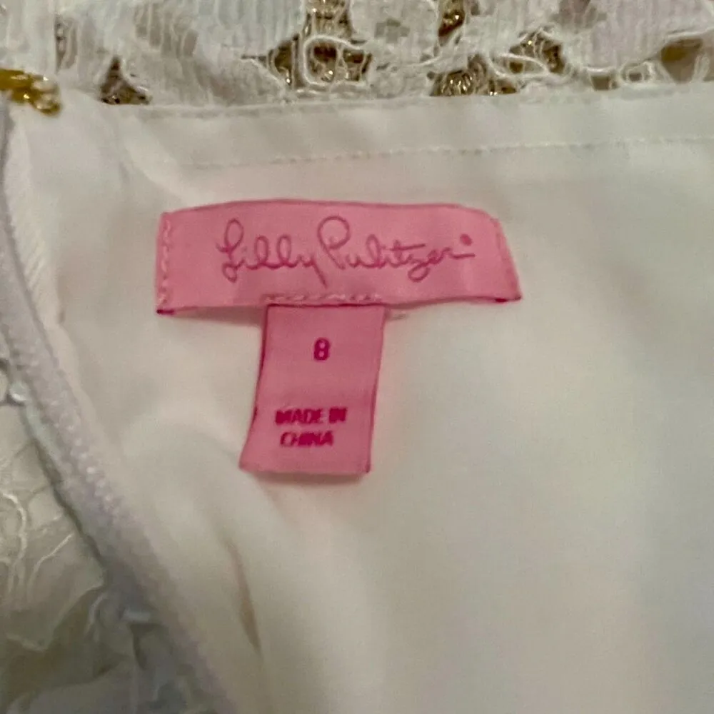 Lilly Pulitzer size 8 Mila white lace sheath dress with gold braid detail party - Image 5