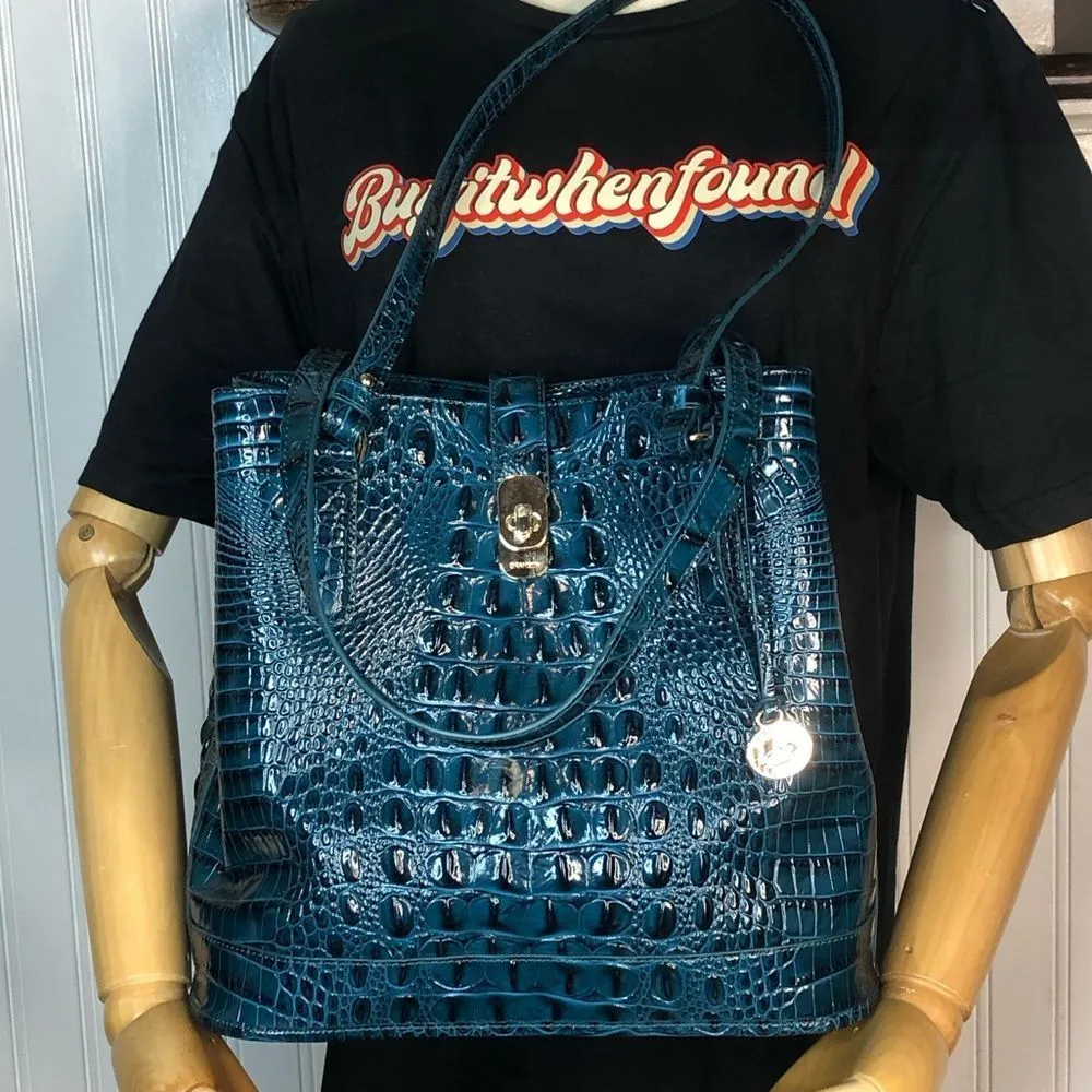 BRAHMIN Teal Crocodile Leather Melbourne Turn Lock Shoulder Bag NWOT - Image 12