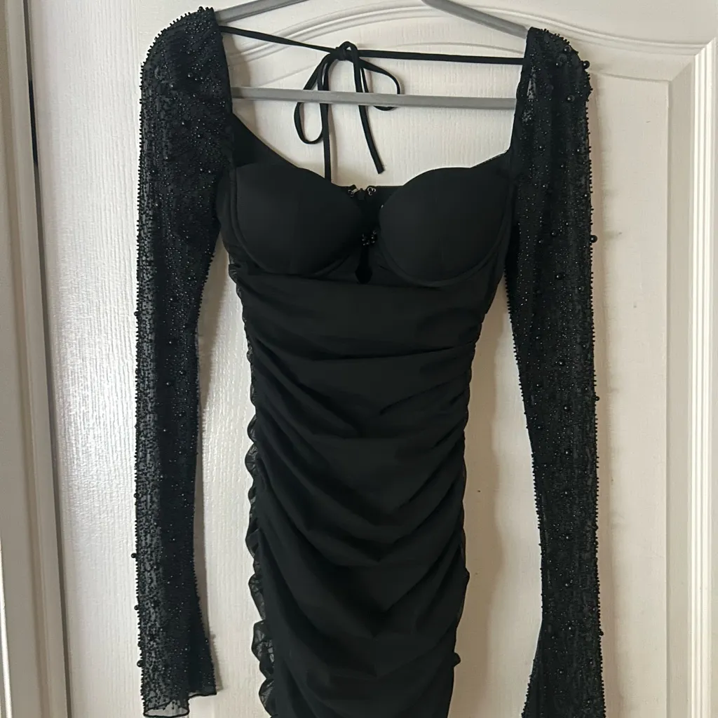 St Germain Embellished Long Sleeve Mini Dress in Black - Image 5