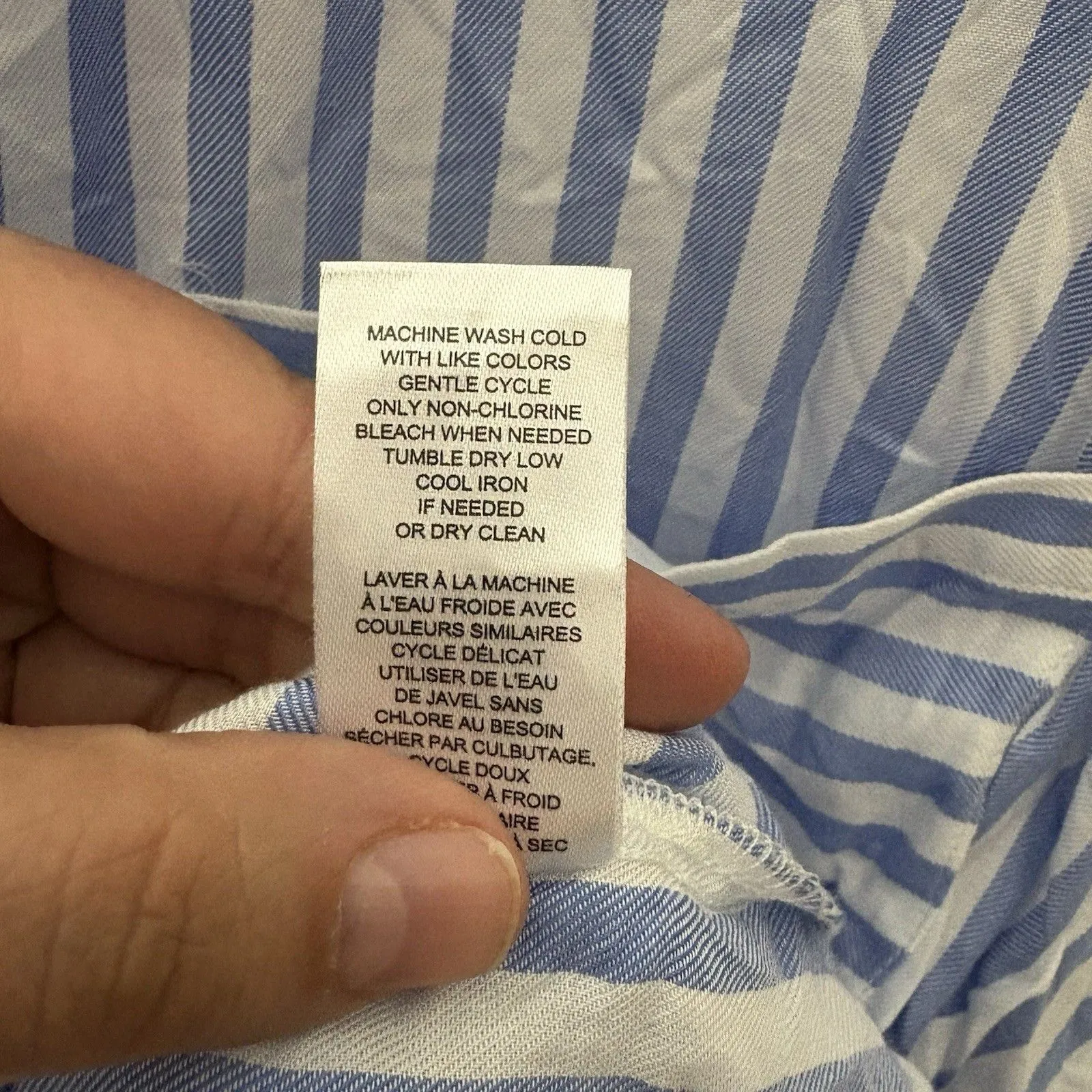 Workshop Women’s Striped Rayon Lyocell Top 3X Button Down Roll Tab Sleeve Blue - Image 6