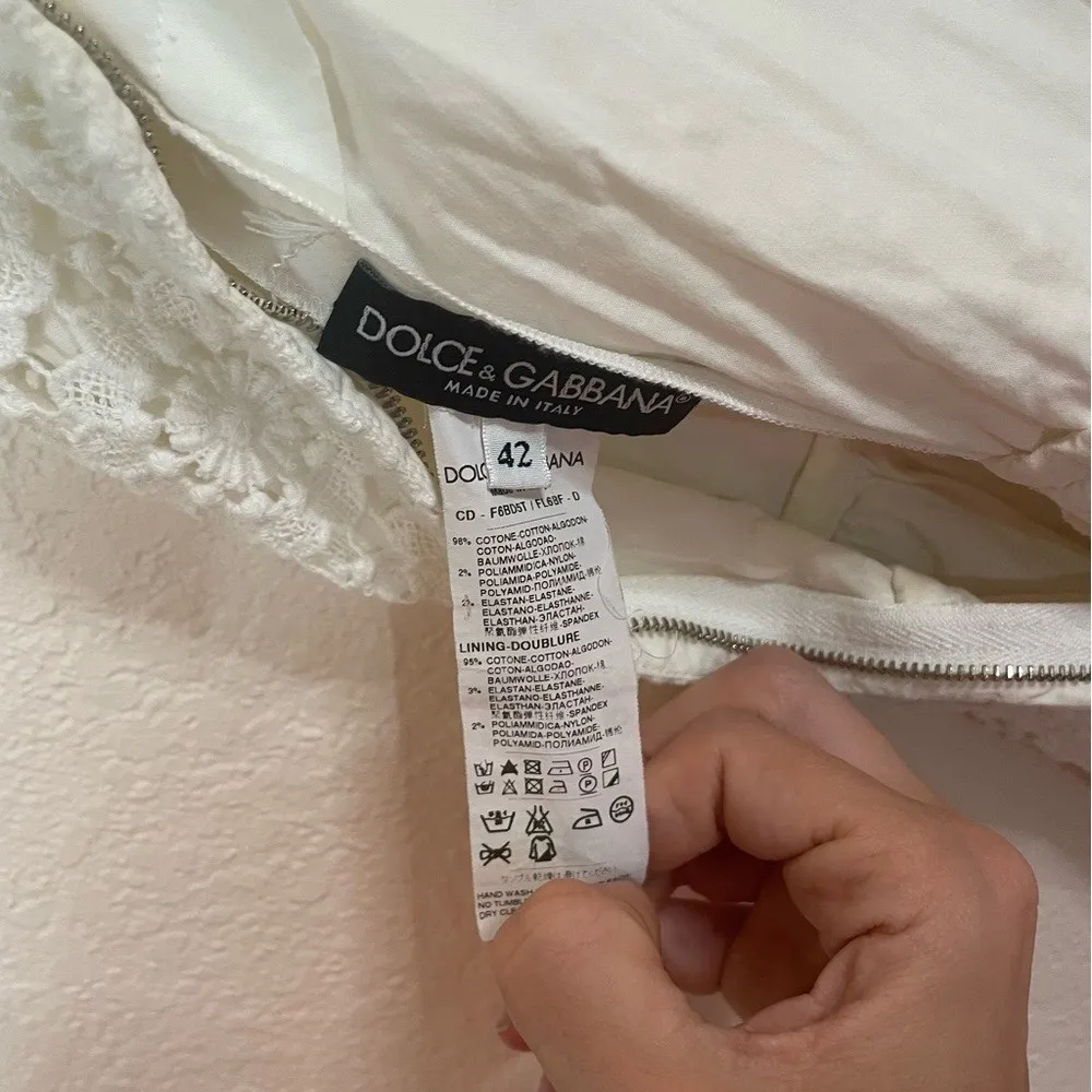 Dolce & Gabbana Macrame Lace Dress Ivory White size 42 Cotton Blend - Image 7