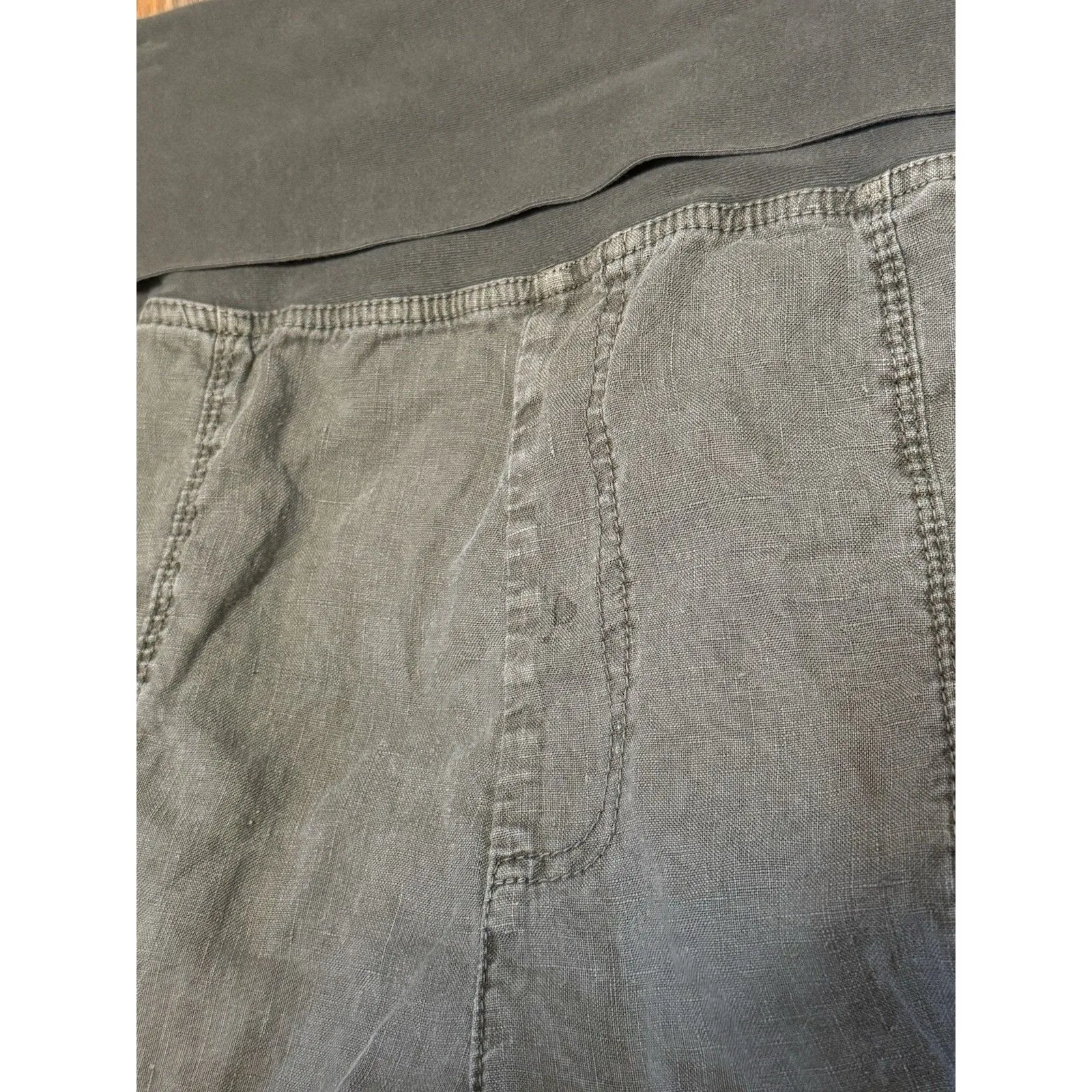 XCVI Pasquel Pant Raw Hem Wide Leg 100% Linen Pull On Foldwaist Green Size Large - Image 6