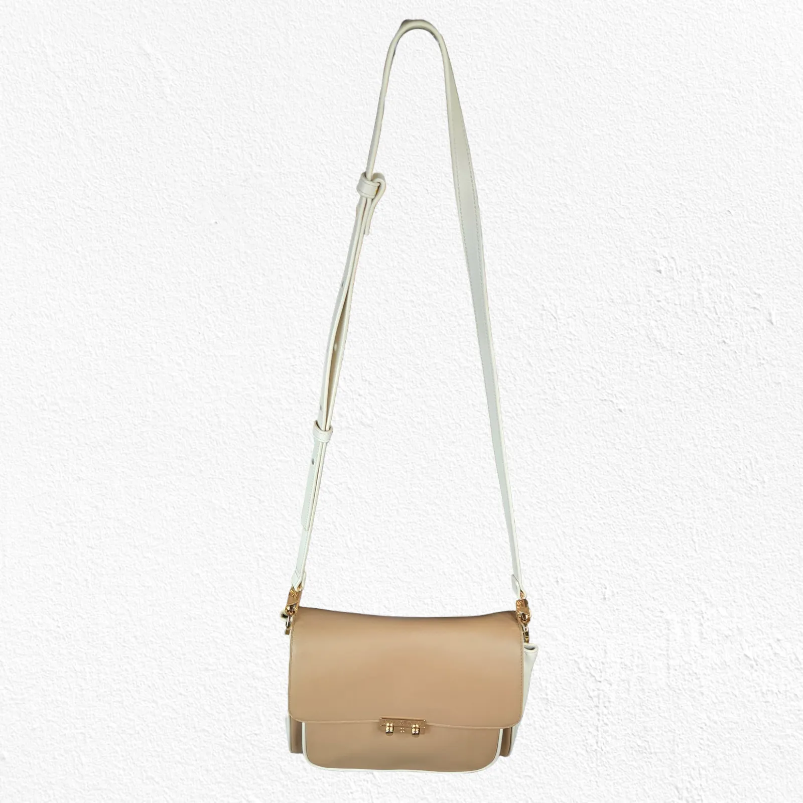 LUANA Beige White Gold Hardware Adjustable Strap Italy Leather Crossbody Bag Tan - Image 3