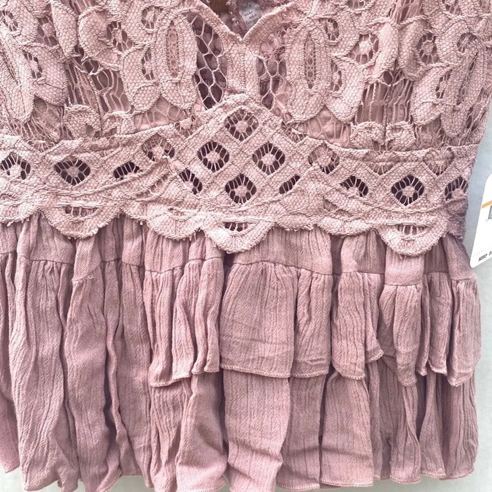 NWT Free People Womens small mauve pink Adella lace cross strap cami top - Image 11