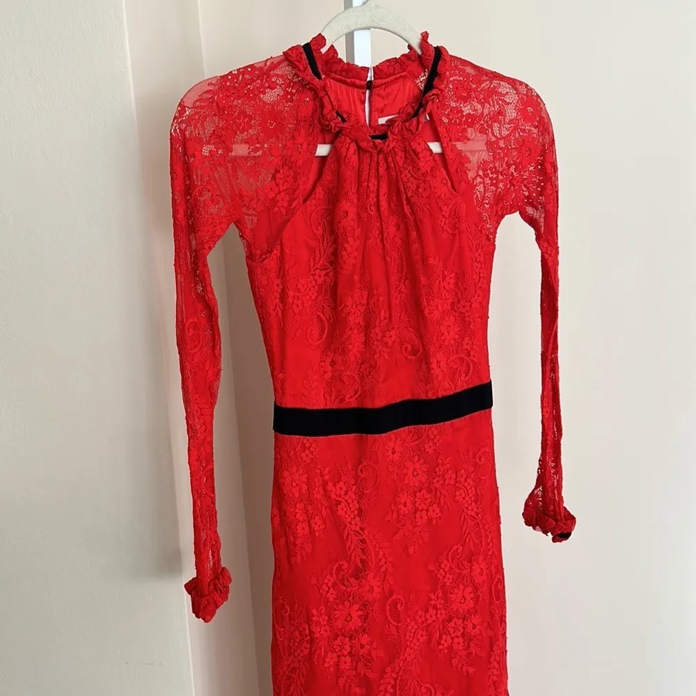 Three Floor Split Tease Dress Red Lacey size 0 - Image 4