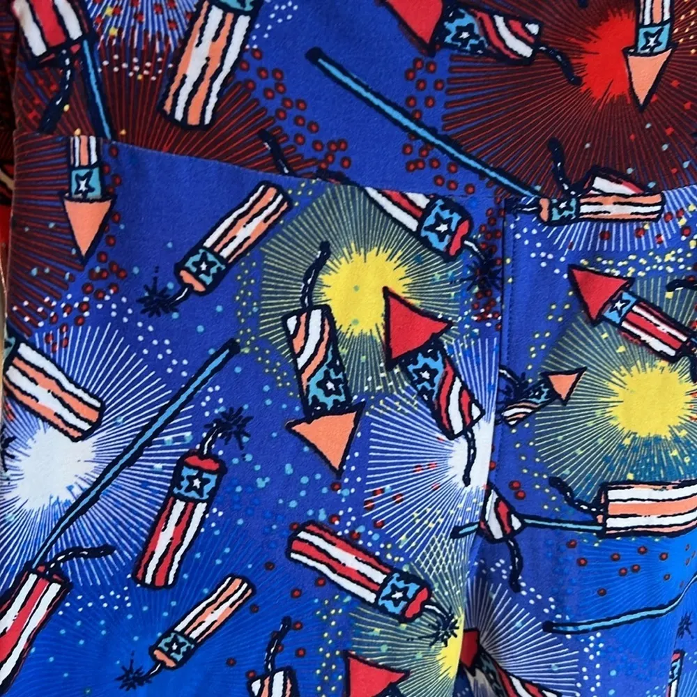 LuLaRoe Americana Fourth Of July Leggings Fireworks Blue Size OS 2-10 - Image 2