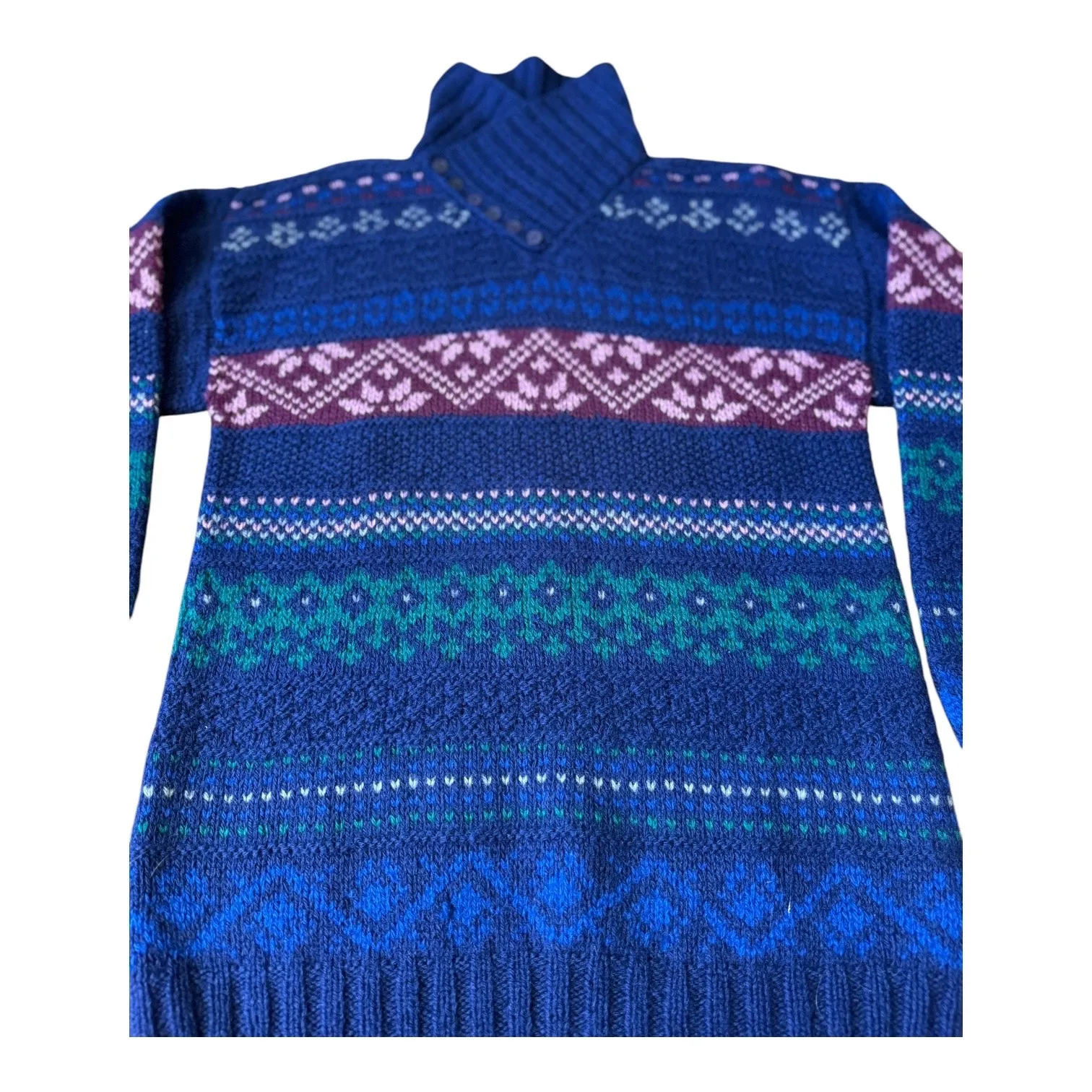 Vintage SKYR Shetland Wool Fair Isle Sweater Blue Purple Nordic Small to medium - Image 7