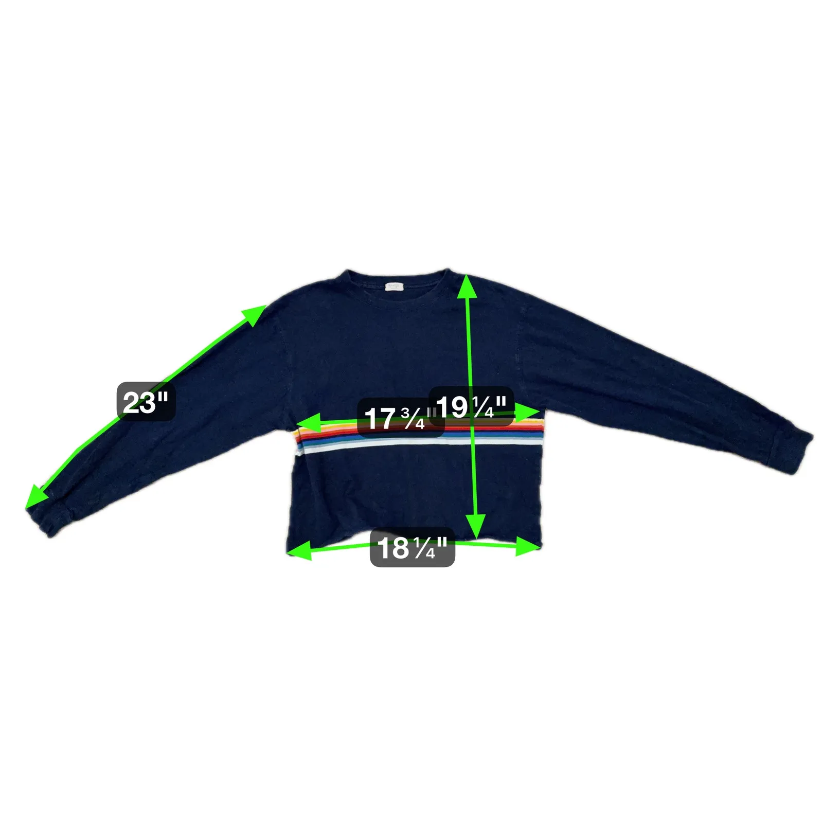 John Galt Retro Rainbow Stripe Long Sleeve Tshirt One Size Navy Blue Y2K Indie - Image 7