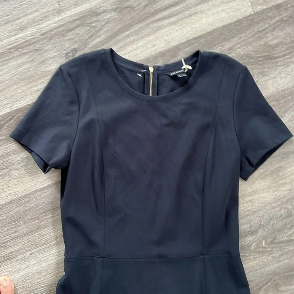 Club Monaco Black Navy Dress 12 Mini Chic Leather Trim Cocktail - Image 5