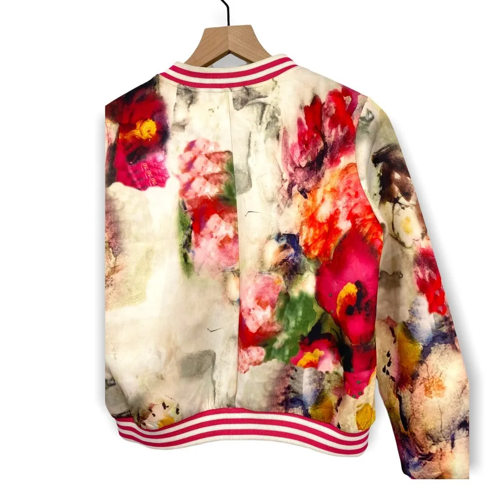 Lucy & Co Floral Full Zip Jacket Size S Varsity Style Pockets Watercolor Print - Image 6