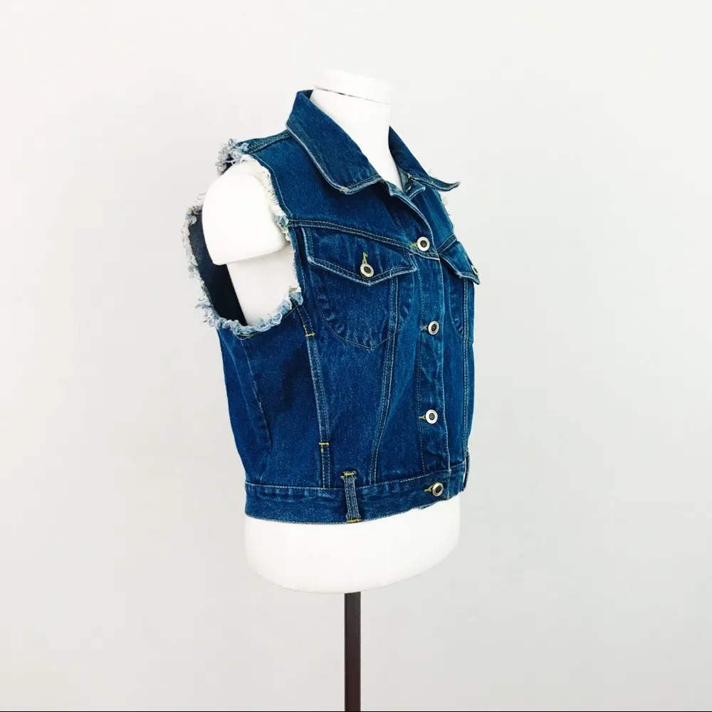 Vintage Distressed Denim Vest | Size S Blue - Image 8
