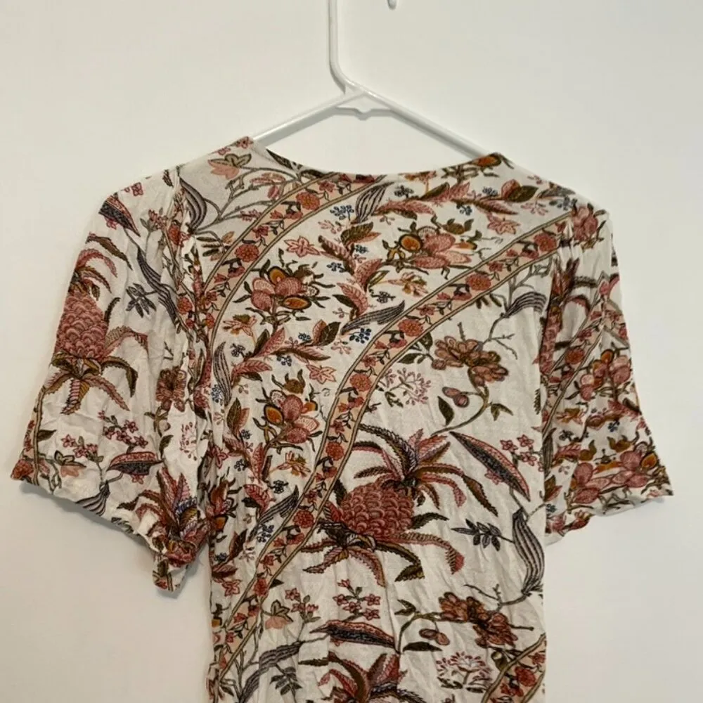 LUCKY BRAND Floral Print Wrap Top Cream Ivory Multi Short Sleeve Boho Surplice M - Image 14