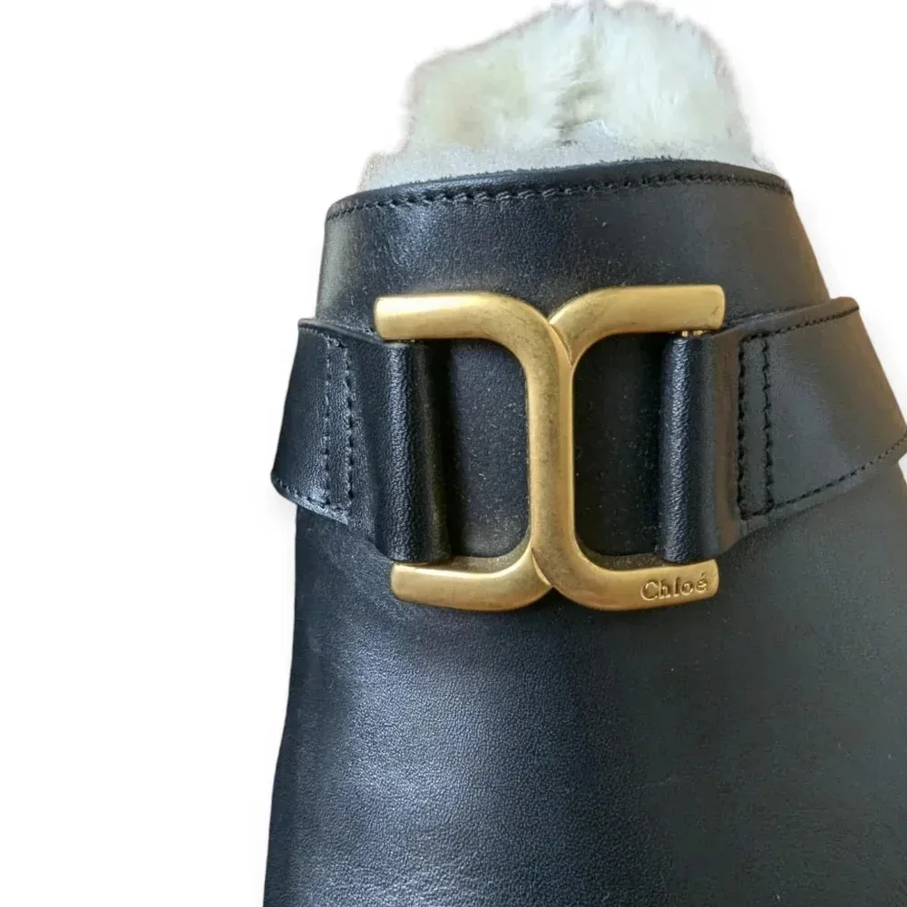 Chloé Marcie Black Leather Shearling Mules Clogs Size 6 NWOB - Image 4