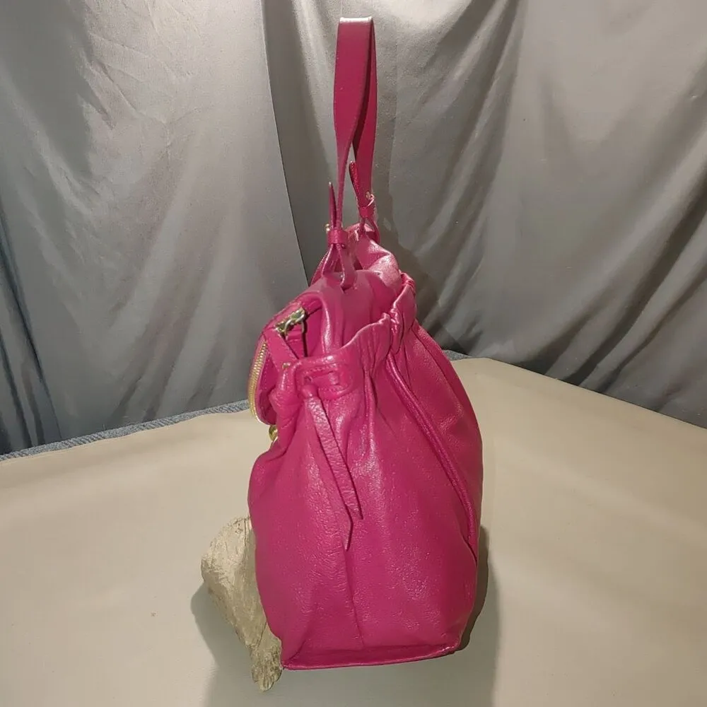 Furla Magenta Leather Hobo Handbag Satchel Gold Accents Lined Interior - Image 5