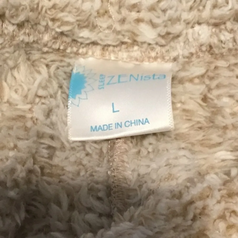 Sleep Zenista Wide Leg Tan Fuzzy Drawstring Pajama Pants Loungewear Large - Image 6