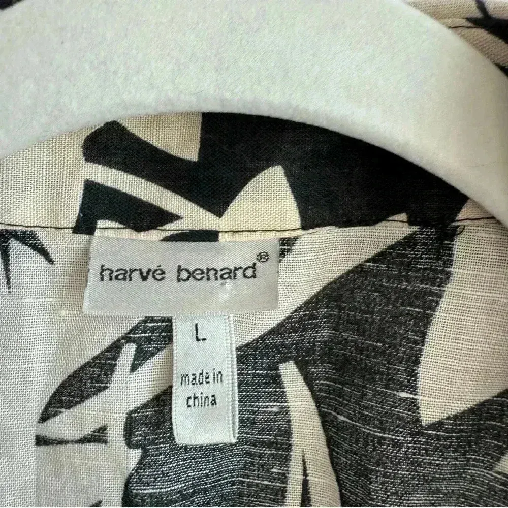 Harve Benard Woman's Black‎ Beige Floral Linen Blend Button Up Blouse Size L - Image 9