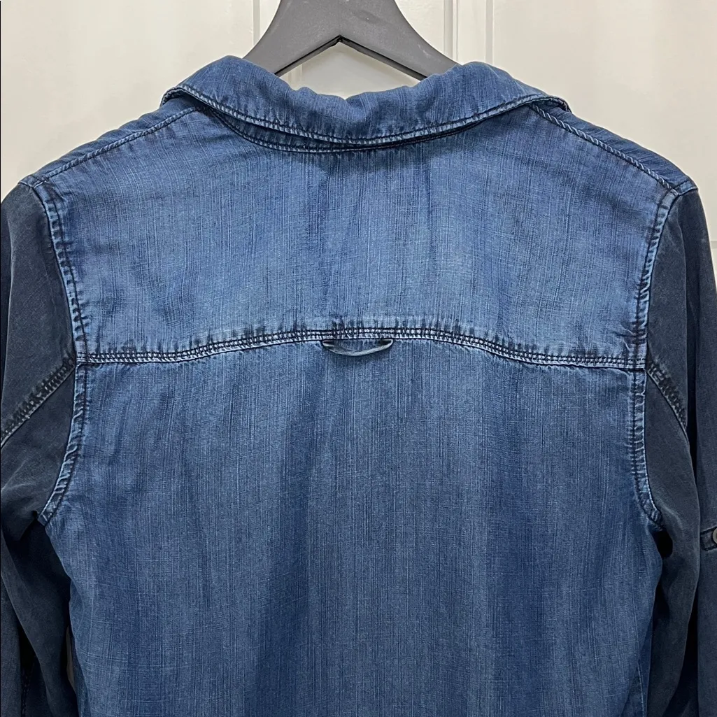 Cloth & Stone Dark Blue Chambray Long Sleeve Mini Shirt Dress - Size Small - Image 10